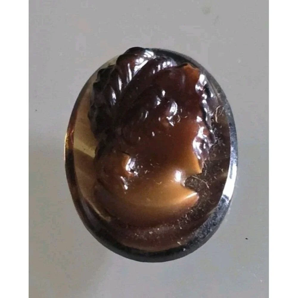 Vintage Tiger’s Eye Carved Cameo Cabochon - Genuine Brown Chatoyant Gemstone...
